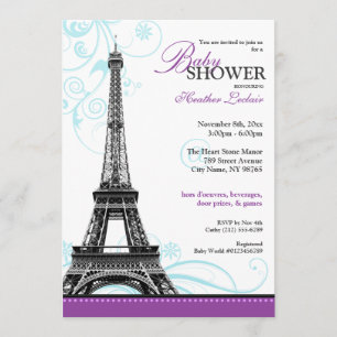 Parisian baby shower för modkrusidullEiffel torn Inbjudningar