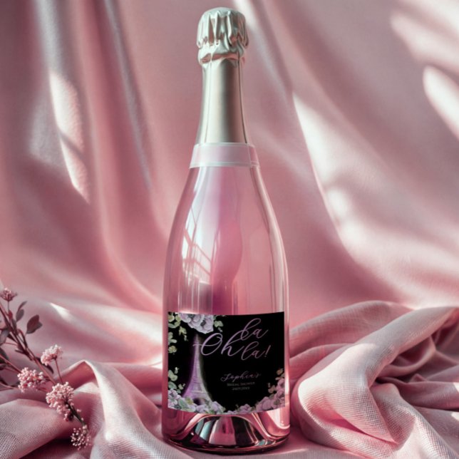 Parisian Black Pink Floral Beverage Label Set (Skapare uppladdad)