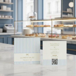 Parisian Blue Stripes Franska Bageriet QR Patisser Fyrkantigt Visitkort