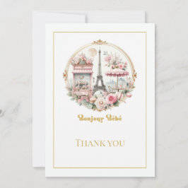 Parisian Bonjour Bébé Rosa Fransk Café Bebis Showe Tack Kort