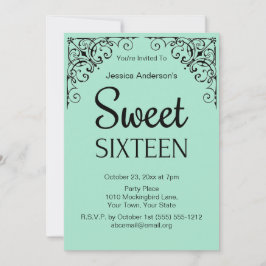 Parisian Boutique Mint Grönt Black Sweet sixteen Inbjudningar