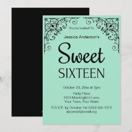 Parisian Boutique Mint Grönt Black Sweet sixteen Inbjudningar