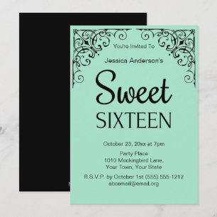 Parisian Boutique Mint Grönt Black Sweet sixteen Inbjudningar
