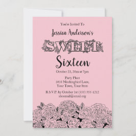 Parisian Boutique Rosa Black Ro Sweet sixteen Inbjudningar
