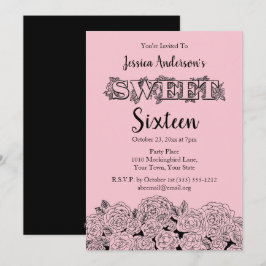 Parisian Boutique Rosa Black Ro Sweet sixteen Inbjudningar