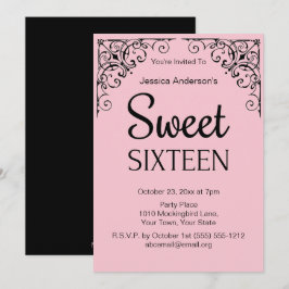 Parisian Boutique Rosa Black Sweet sixteen Inbjudningar