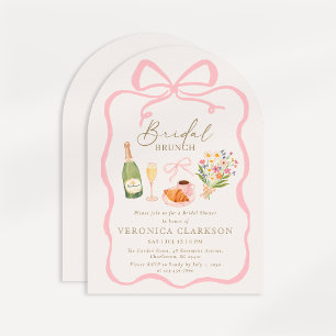Parisian Brunch Rosa Bow Inbjudningskort för möhip