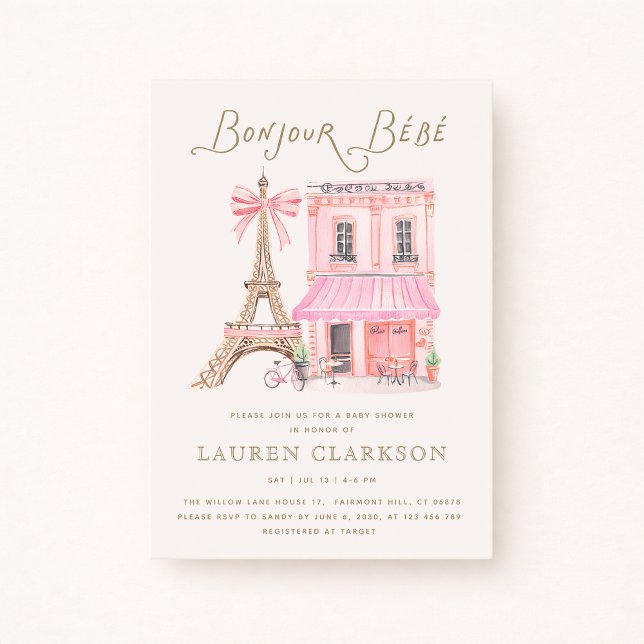 Parisian Café Bonjour Bébé Baby Shower Invitation Inbjudningar (Skapare uppladdad)
