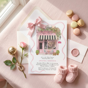 Parisian Café Bonjour Bebe Rosa Babyshower Inbjudningar