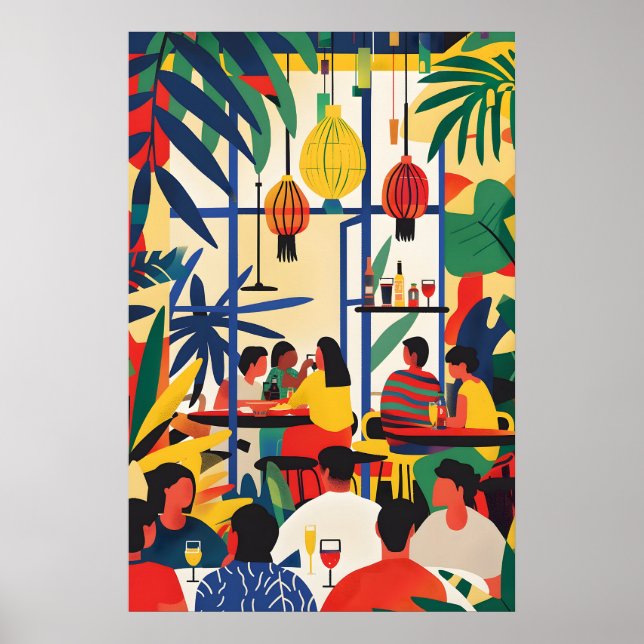 Parisian Café Vibes Maximalist Väggtryck - Fet Poster (Framsidan)