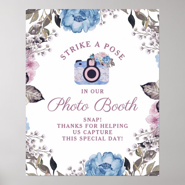 Parisian Charm Blommigt Photo Booth Bröllop-tecken Poster (Framsidan)