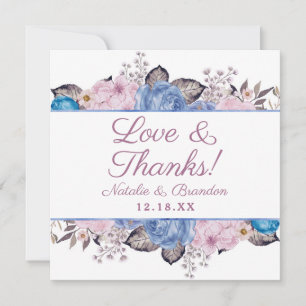 Parisian Charm Blue & Rosa Kärlek och tack Square Kort