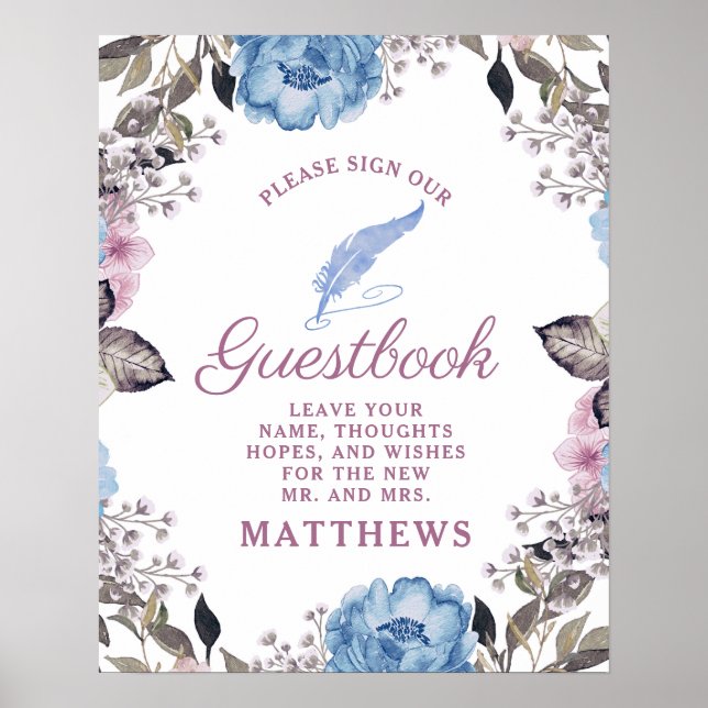 Parisian Charm Blue & Rosa Skriv vårt Guestbook-te Poster (Framsidan)