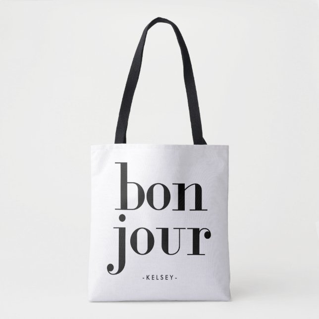 Parisian chic svartvita Bonjour Tygkasse (Framsida)