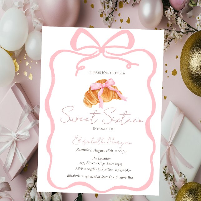 Parisian Croissant Rosa Slinga Sweet 16 Inbjudningar (Skapare uppladdad)