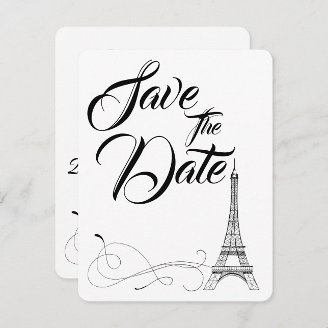 Parisian Doodles Bröllop Save The Date Inbjudningar (Fram/baksida)