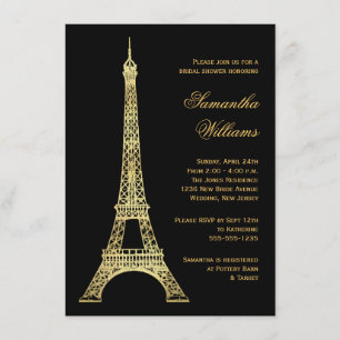 Parisian Eiffel Torn Black & Guld Möhippa Inbjudningar
