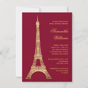 Parisian Eiffel Torn Burgundy Guld Möhippa Inbjudningar