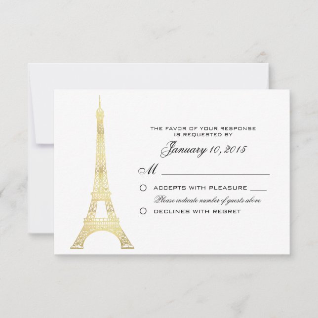 Parisian Eiffel Torn Guld Bröllop OSA Anpassningsb Kort (Framsida)