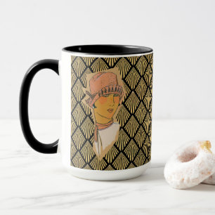 Parisian Flapper & Guld Art Deco Mönster Mugg