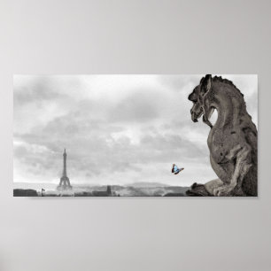 Parisian Gargoyle med blå fjäril. Poster