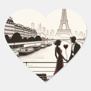 Parisian Kärlek Whisper - Eiffel Torn Valentine Hjärtformat Klistermärke