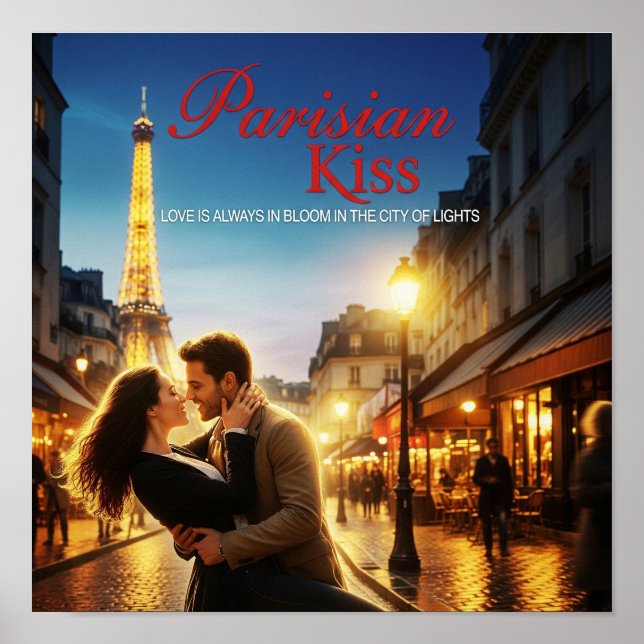 Parisian Kiss - Eiffel Torn Romantik Poster (Framsidan)