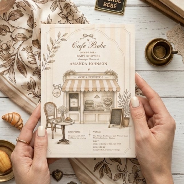 Parisian Könsneutral Café Bebe Barnkalas Inbjudningar (Skapare uppladdad)