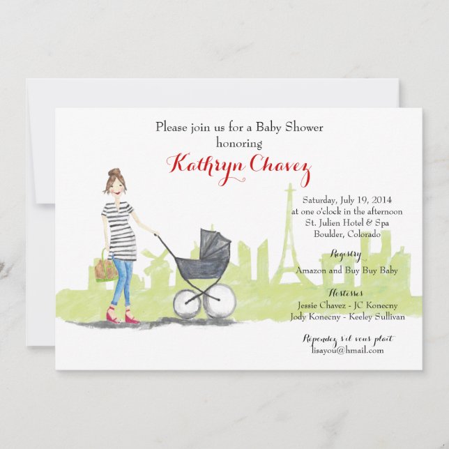 Parisian mammor: Fransk-themed baby showerinbjudan Inbjudningar (Framsida)