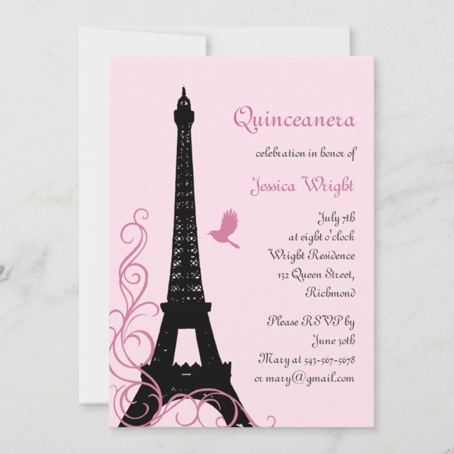 Parisian Quinceanera inbjudan (rosor) (Framsida)