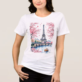 Parisian Souvenir Eiffel Torn Cherry Blommar T Shirt