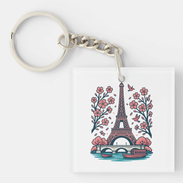 Parisian Souvenir Eiffel Torn Paris Cherry Träd (Framsidan)