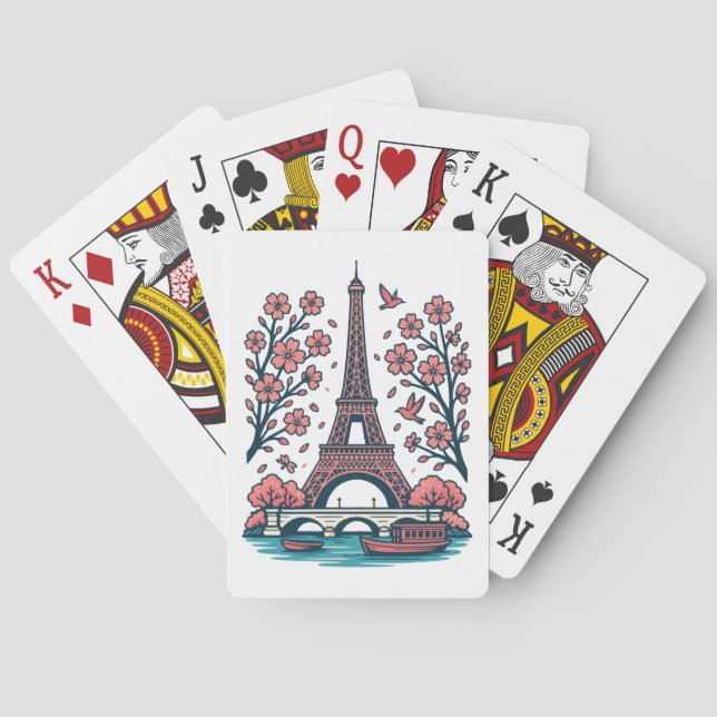 Parisian Souvenir Eiffel Torn Paris Cherry Träd Casinokort (Baksidan)