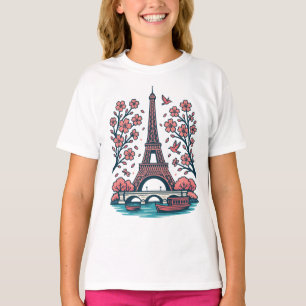 Parisian Souvenir Eiffel Torn Paris Cherry Träd T Shirt