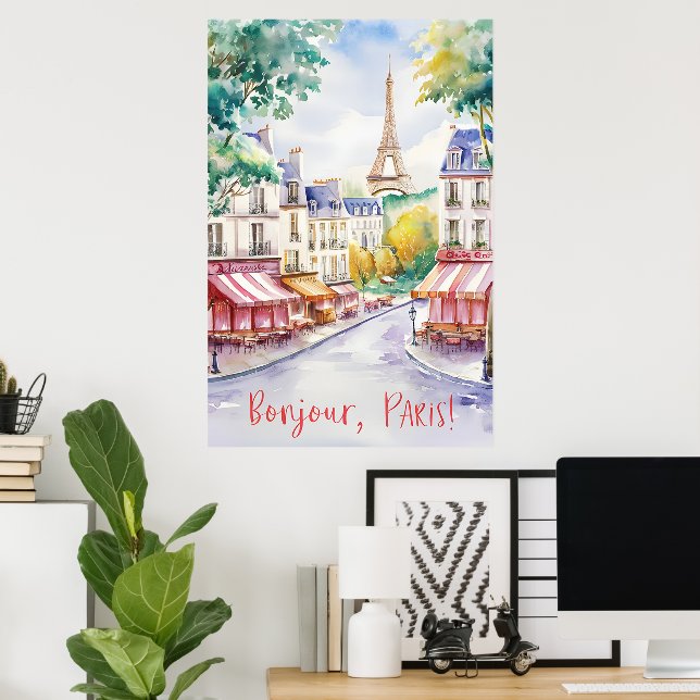 Parisian Street Scene med Eiffel Torn Poster (Hemmakontoret)