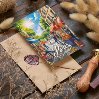 Parisian Street Scene med Eiffel Torn Vykort