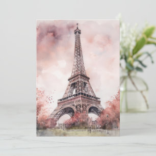 Parisian Street Seen Eiffel Torn Watercolor Julkort