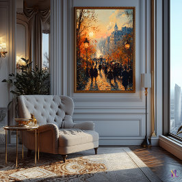 Parisian Street vid Sunset i Impressionist Stil Poster