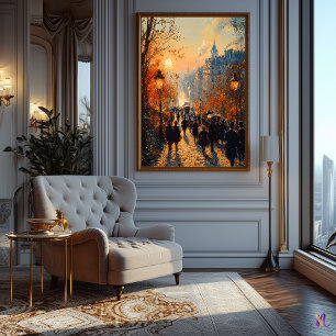 Parisian Street vid Sunset i Impressionist Stil Poster