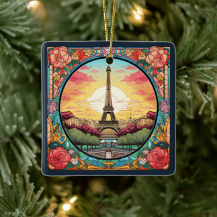 Parisian Sunset Eifel Torn Paris Fransk Blommigt Julgransprydnad Keramik