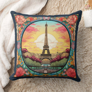 Parisian Sunset Eifel Torn Paris Fransk Blommigt Kudde