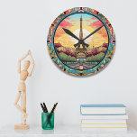 Parisian Sunset Eifel Torn Paris Fransk Blommigt Rund Klocka<br><div class="desc">Den parisiska solnedgången Eifel Torn Paris Fransk Frankrike Blommigt Clocks har en konst deco stil Paris sunset med Eifel Torn i en djärv blommigt ram. Skapat av Evco Studio www.zazzle.com/store/evcostudio</div>