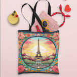 Parisian Sunset Eifel Torn Paris Fransk Blommigt Tygkasse<br><div class="desc">Den parisiska solnedgången Eifel Torn Paris Fransk Frankrike Blommigt Tote bags har en konst deco stil Paris sunset med Eifel Torn i en djärv blommigt ram. Skapat av Evco Studio www.zazzle.com/store/evcostudio</div>