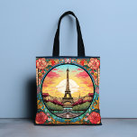 Parisian Sunset Eifel Torn Paris Fransk Blommigt Tygkasse<br><div class="desc">Den parisiska solnedgången Eifel Torn Paris Fransk Frankrike Blommigt Tote bags har en konst deco stil Paris sunset med Eifel Torn i en djärv blommigt ram. Skapat av Evco Studio www.zazzle.com/store/evcostudio</div>
