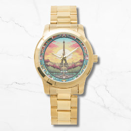 Parisian Sunset Eiffel Torn Paris Fransk Blommigt Armbandsur