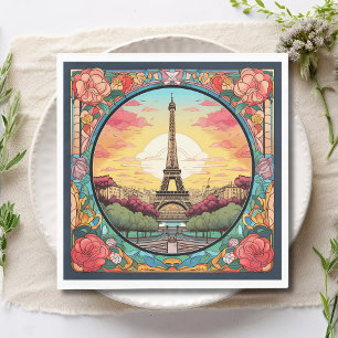 Parisian Sunset Eiffel Torn Paris Fransk Blommigt Pappersservett
