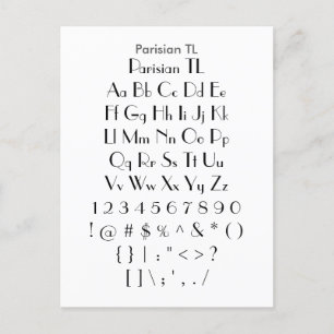 Parisian TL - Zazzle Font Sampler Lakan Vykort