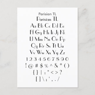 Parisian TL - Zazzle Font Sampler Lakan Vykort