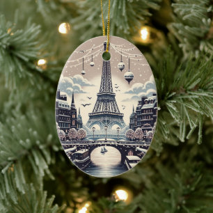Parisian Winter Elegance - jul i staden Julgransprydnad Keramik