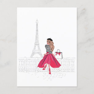 Parisian Woman av Eiffel Torn Vykort
